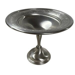 Preisner Silver Pewter Compote Pedestal Candy Nut Dish Floral Etched Design